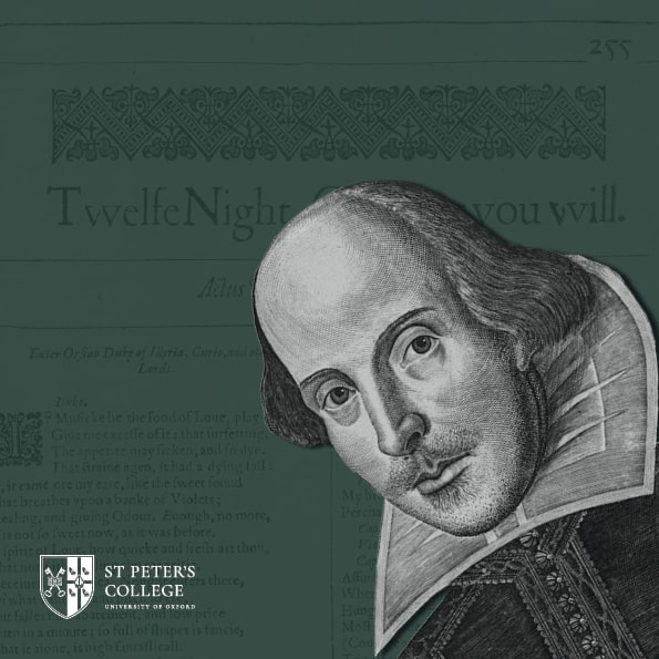A graphic design showing a cutout of a Shakespeare bust illustration