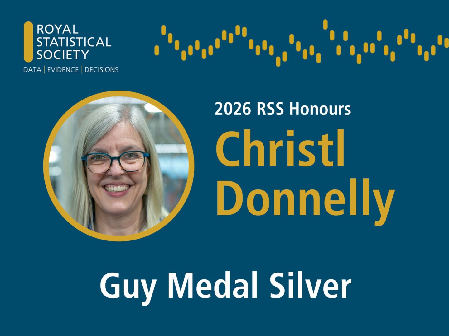 A graphic with Prof Donnelly headshot, the RSS logo and the name of her award as noted in the text of the news story.