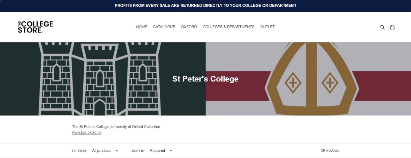 St Peter's College store website homepage