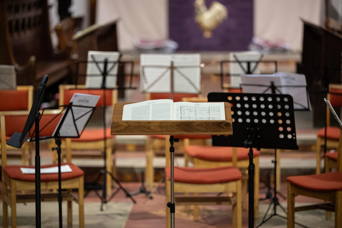 Music stands holding sheet music