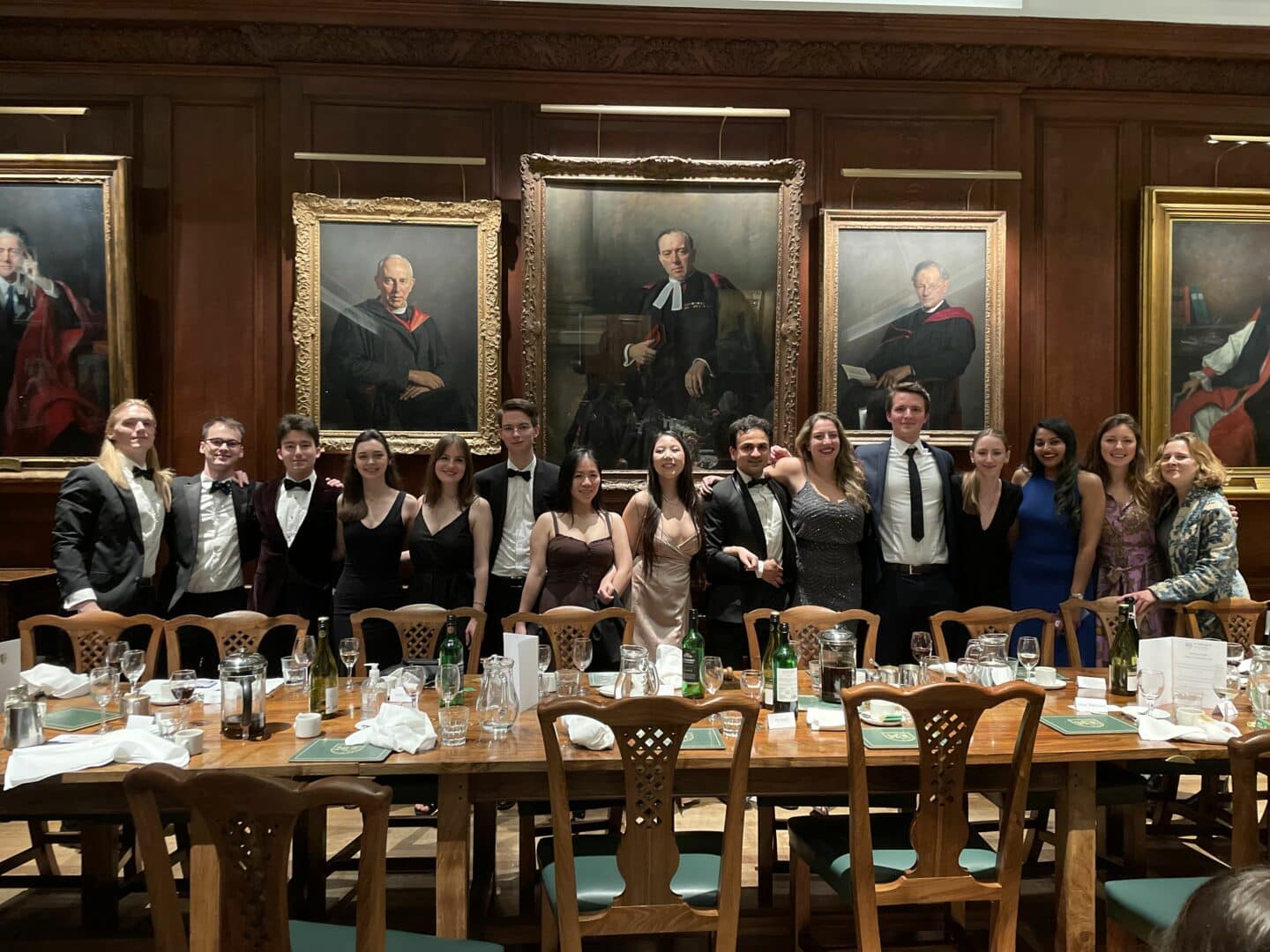 A group of students at a formal dinner