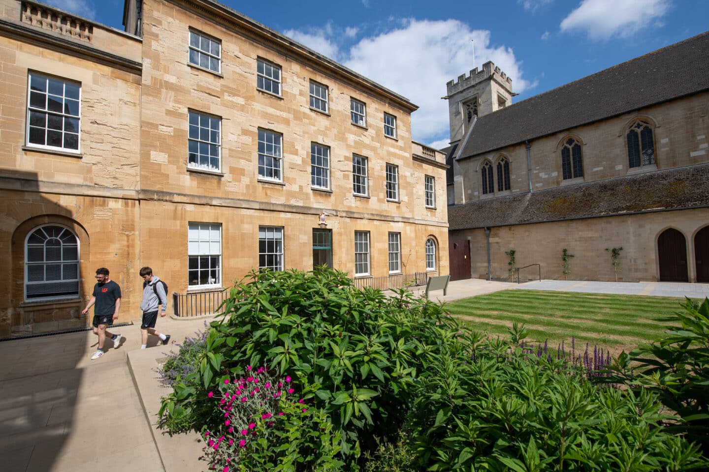 A building with students outside