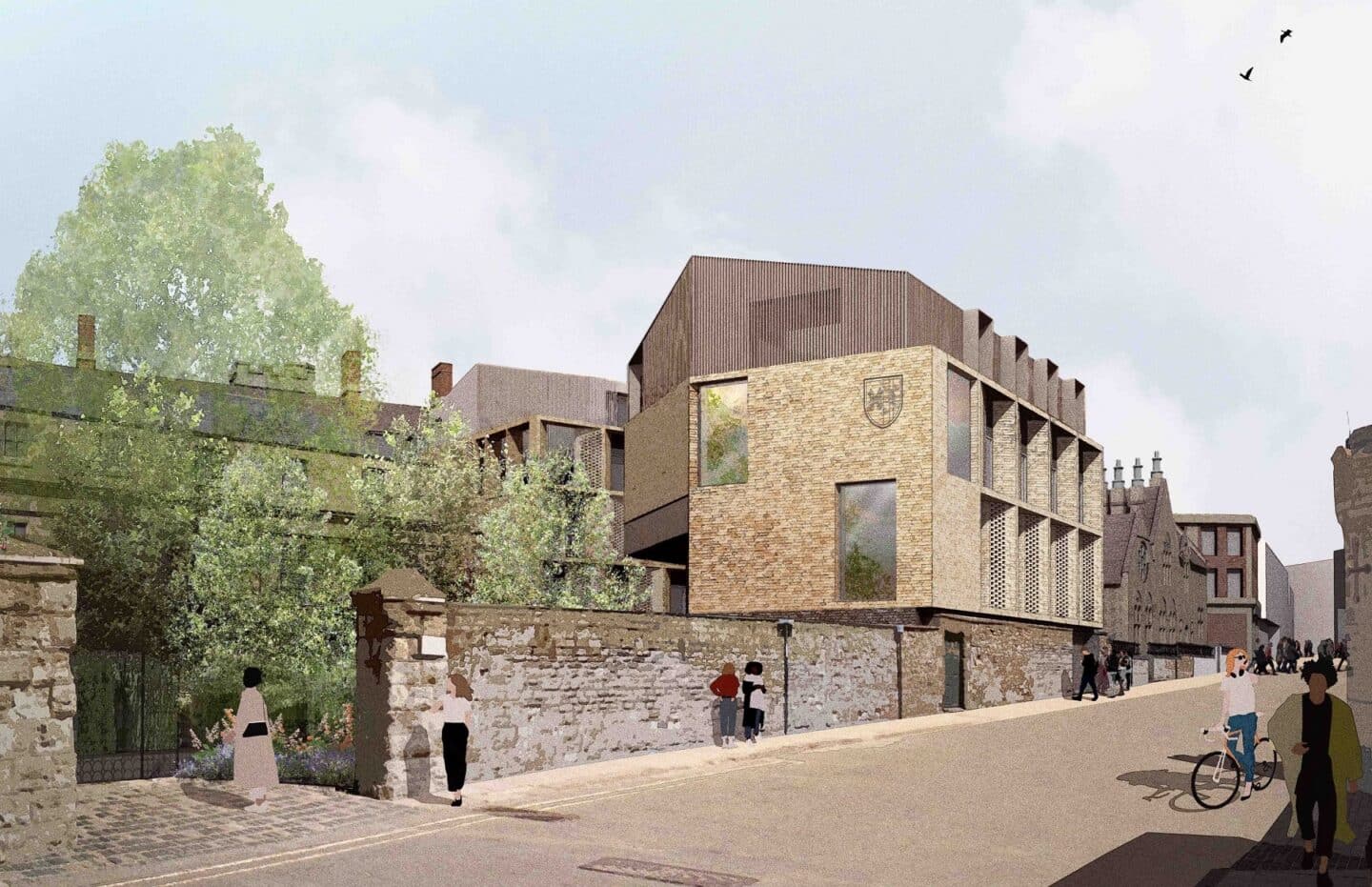 an architect's rendering of a building as seen from a street