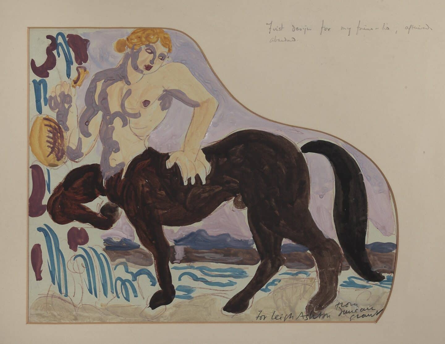 artistic design image showing a centaur and abstract shapes