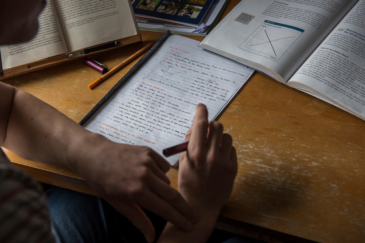 a student doing homework at a desk